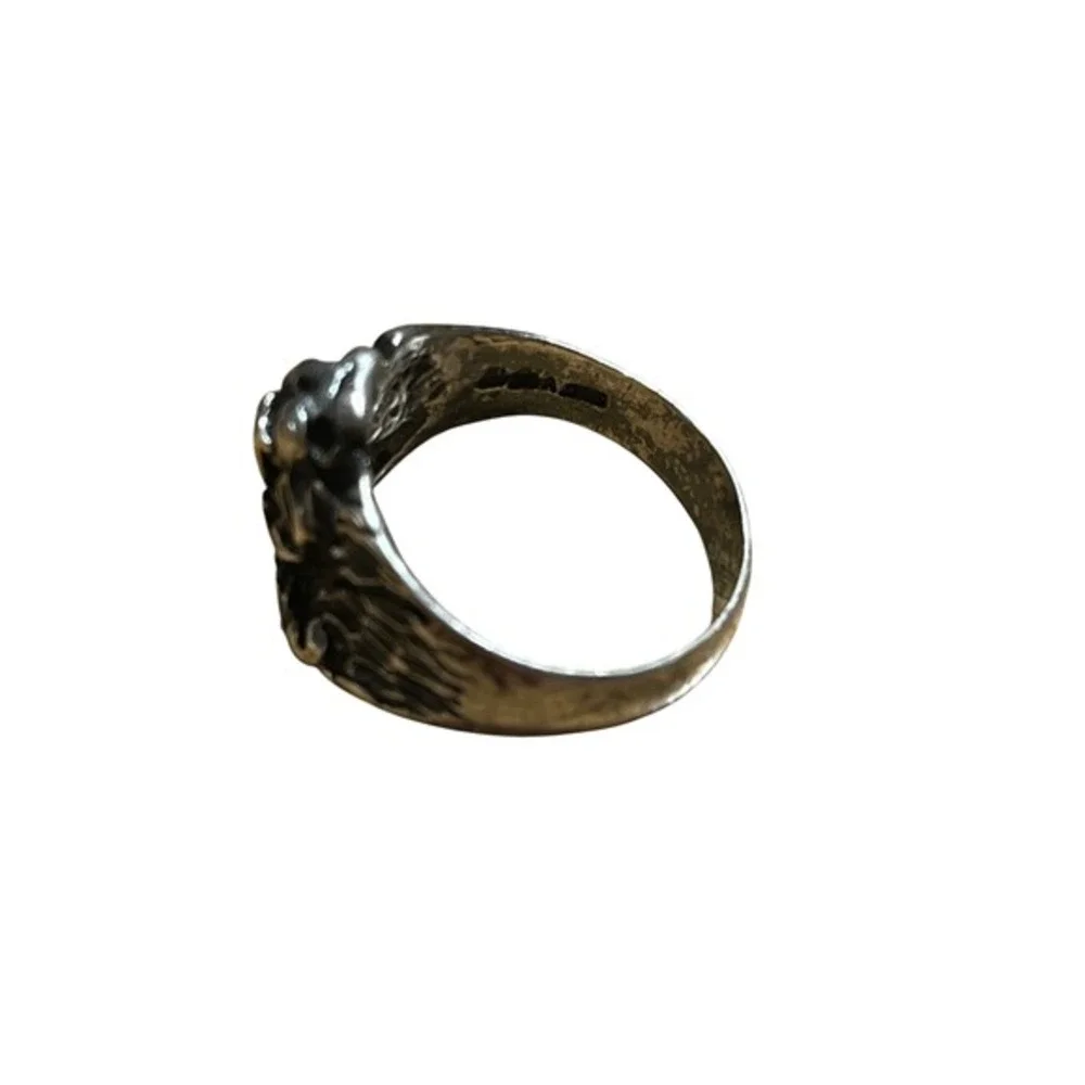 Vintage Sterling Silver Lion Head Ring Ruby Eyes SZ 9 Atlantic‎ Jewelry Co